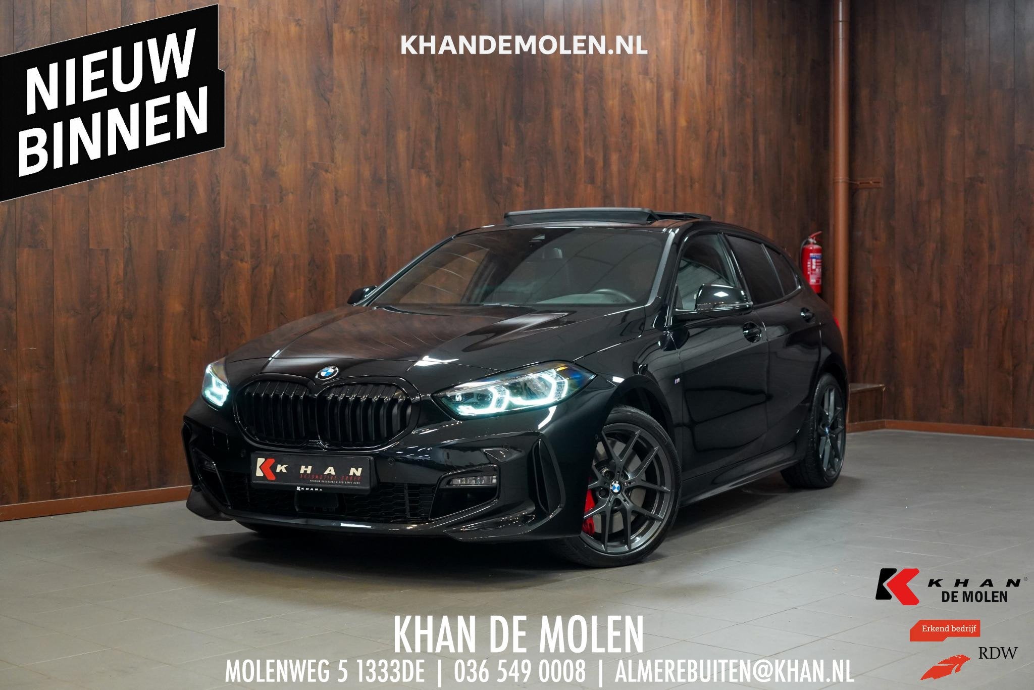 BMW 1-serie 120i M-Sport Pano|Sfeer|Stuurverwarming, Auto's, 1998 cc, Stof, 4 cilinders, Zwart