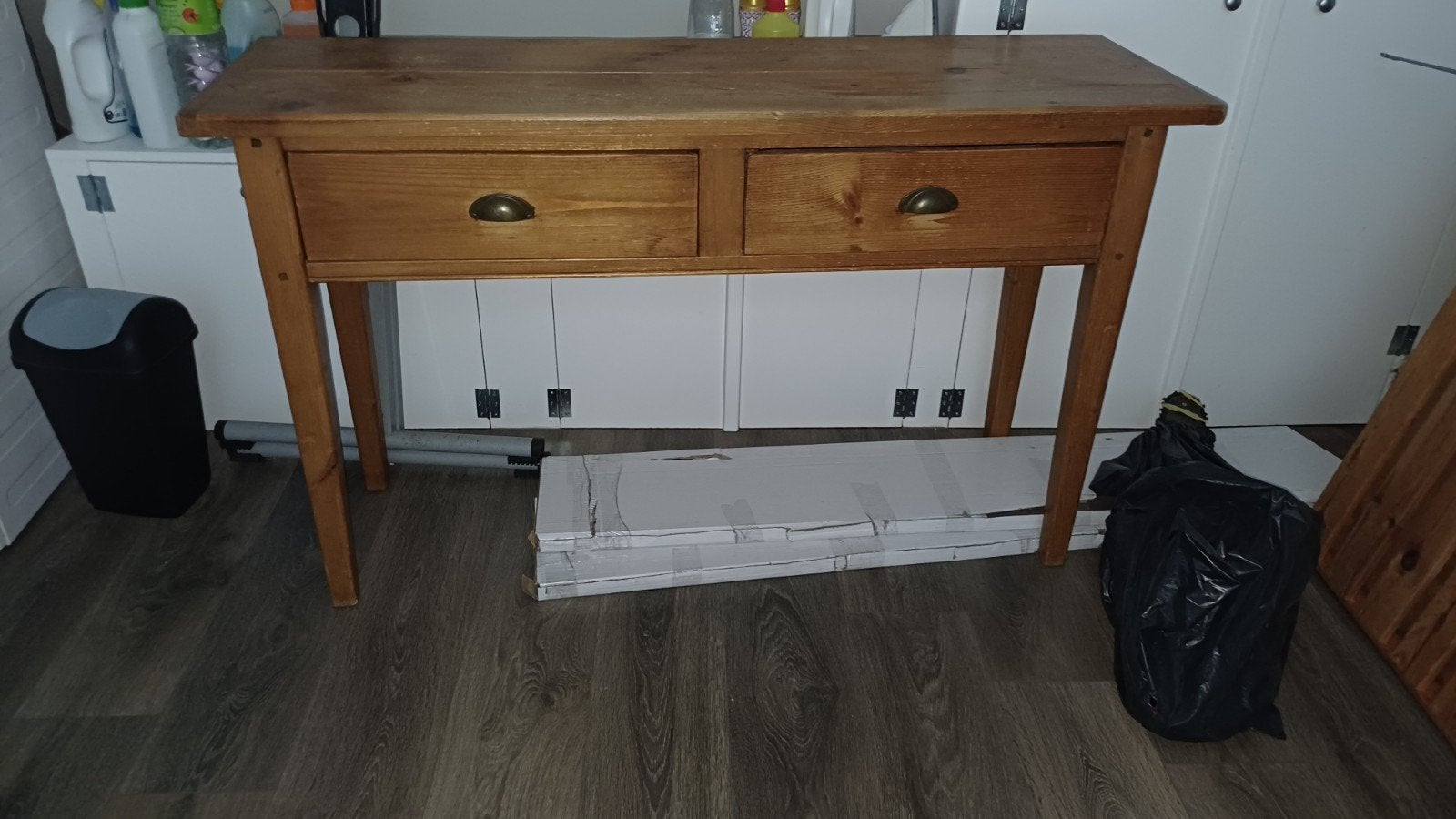 Houten sidetable met 2 lades, Ophalen, Gebruikt, 100 tot 150 cm, Landelijk