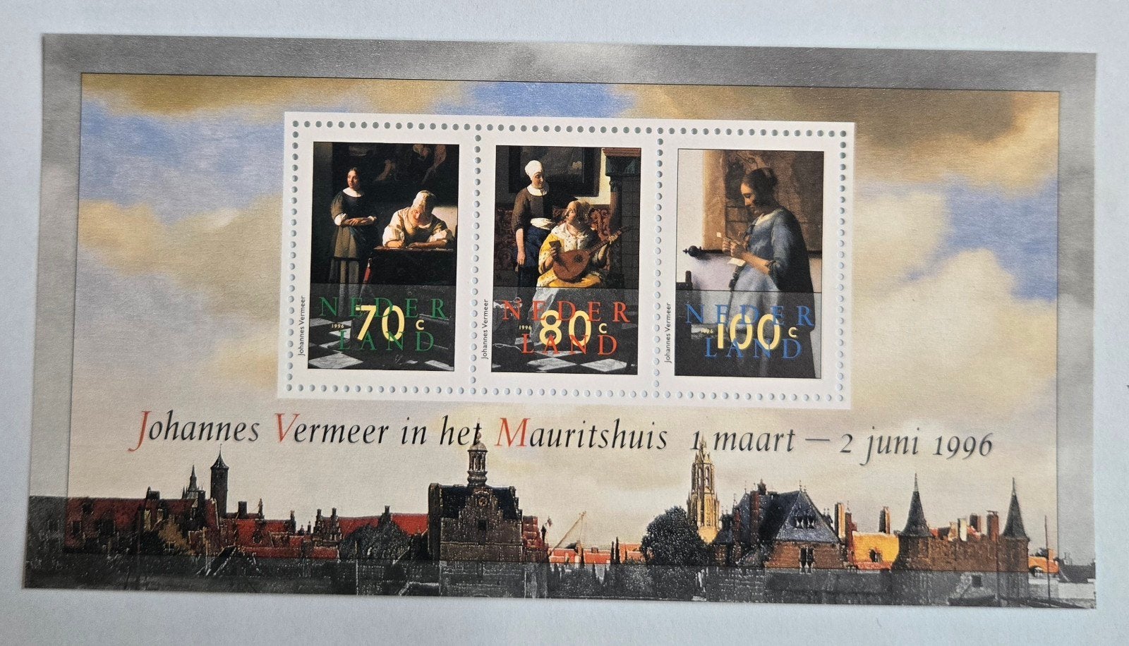 Vermeer postzegelvel Mauritshuis 1996, Ophalen of Verzenden, Na 1940, Postfris