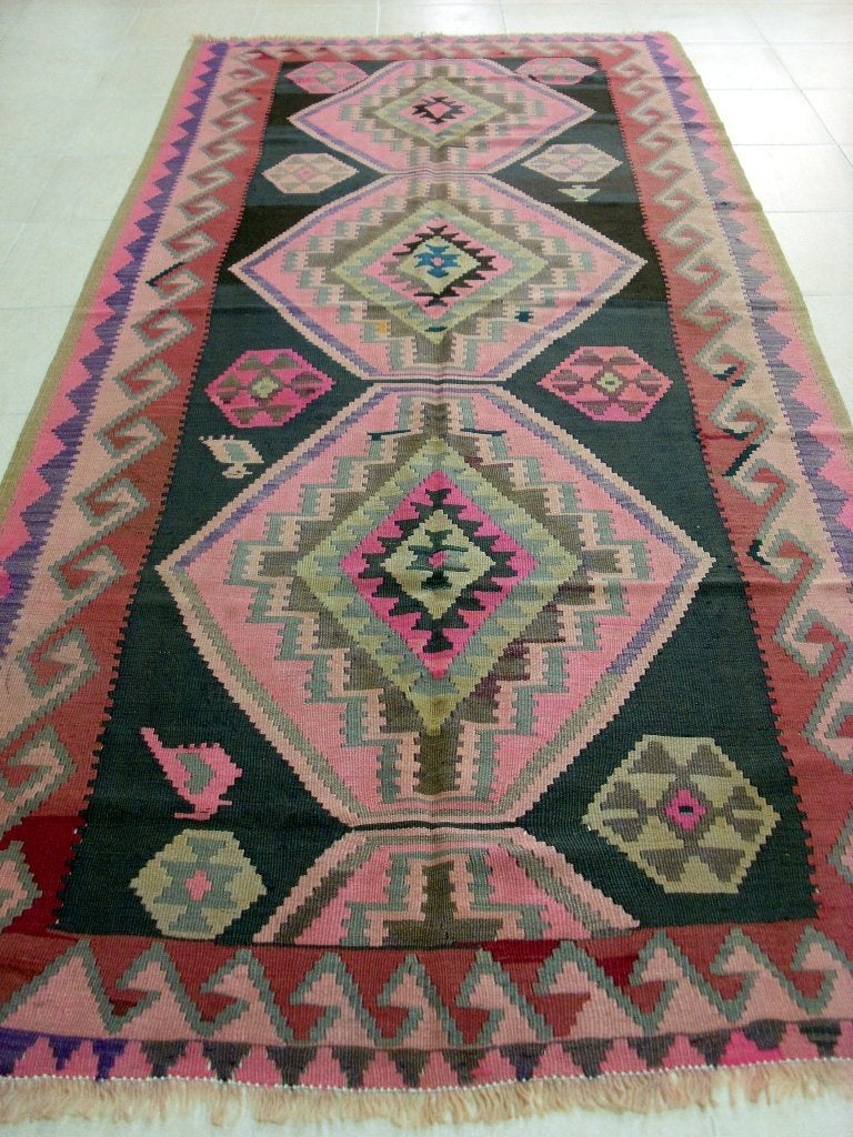 Karabagh kelim 340 x 155/Vloerkleed/Perzische tapijten/Loper, Blauw, Www.simatapijten.nl, 150 tot 200 cm, 200 cm of meer