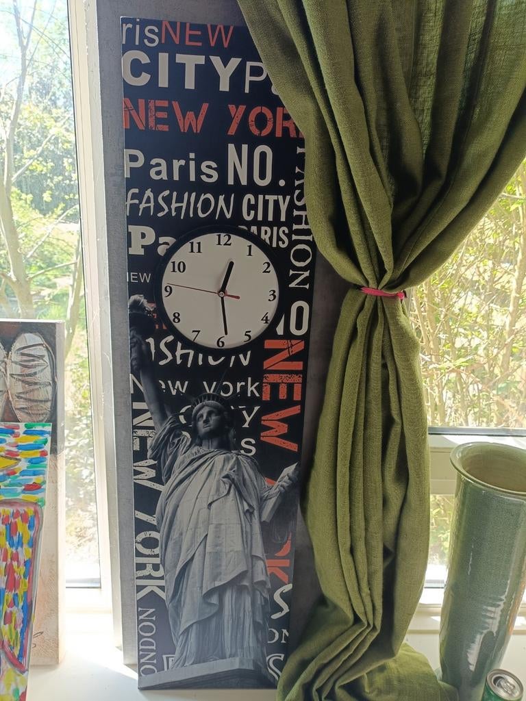 New York wandklok met Vrijheidsbeeld - 1 meter lang, Huis en Inrichting, Woonaccessoires | Klokken, Ophalen of Verzenden