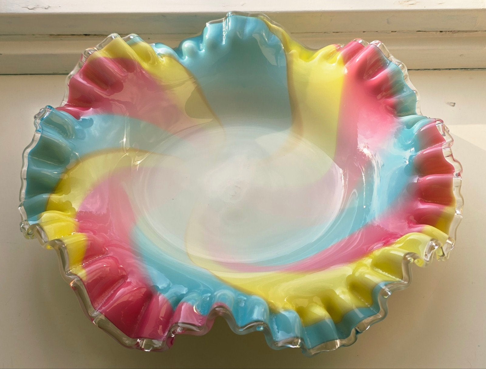 Vintage Murano Rainbow Swirl schaal – Paolo Venini stijl, Ophalen of Verzenden
