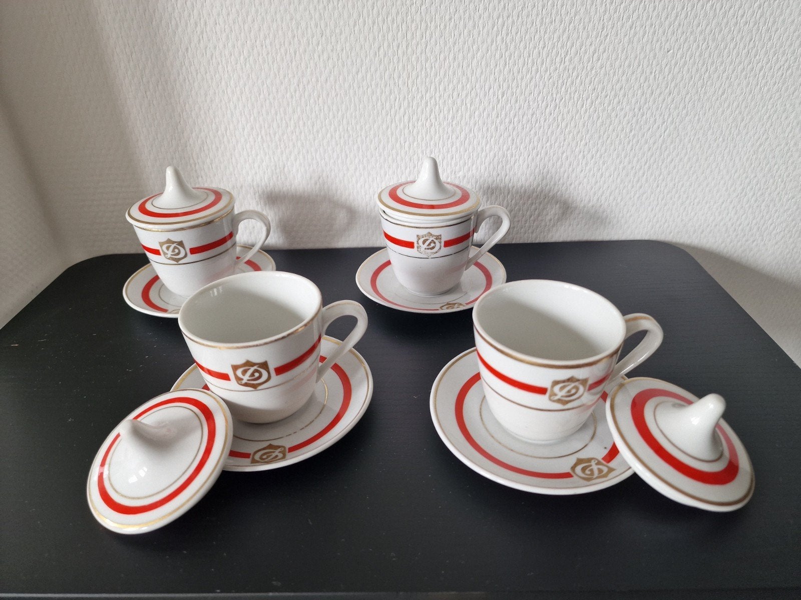 Vintage Zsolnay Pécs Mokka/Espresso Set (4-delig) met Deksel, Ophalen of Verzenden