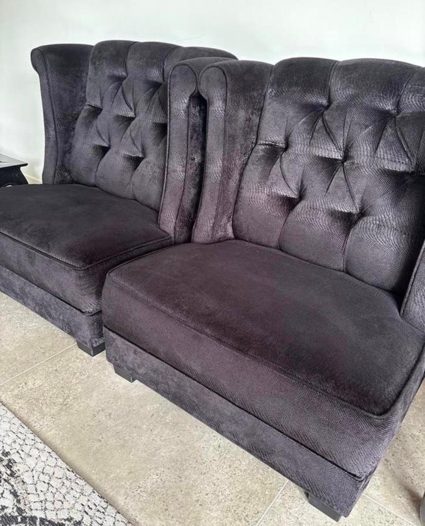 Set van 2 Chesterfield-stijl fauteuils - Zwart fluweel, Huis en Inrichting, Fauteuils, Ophalen, 75 tot 100 cm, Zo goed als nieuw