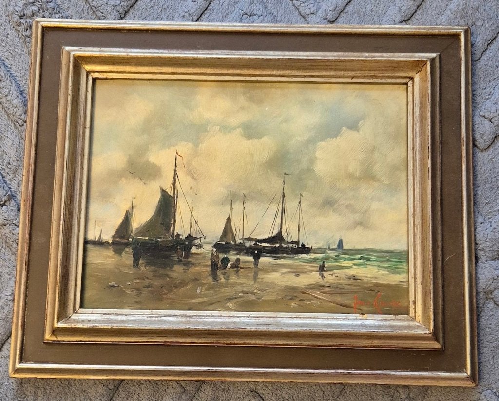 Jan van Rijsewijk 1873–1956) kustgezicht met figuren., Ophalen of Verzenden, Gesigneerd, Olieverf, Klassiek