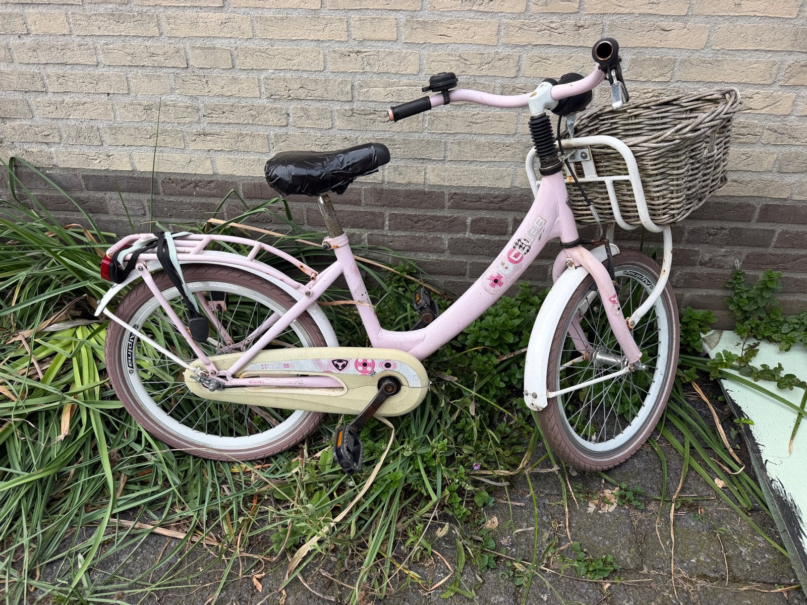 Roze kinderfiets met mandje - 20 inch, Ophalen, Gebruikt, Terugtraprem, 20 inch of meer