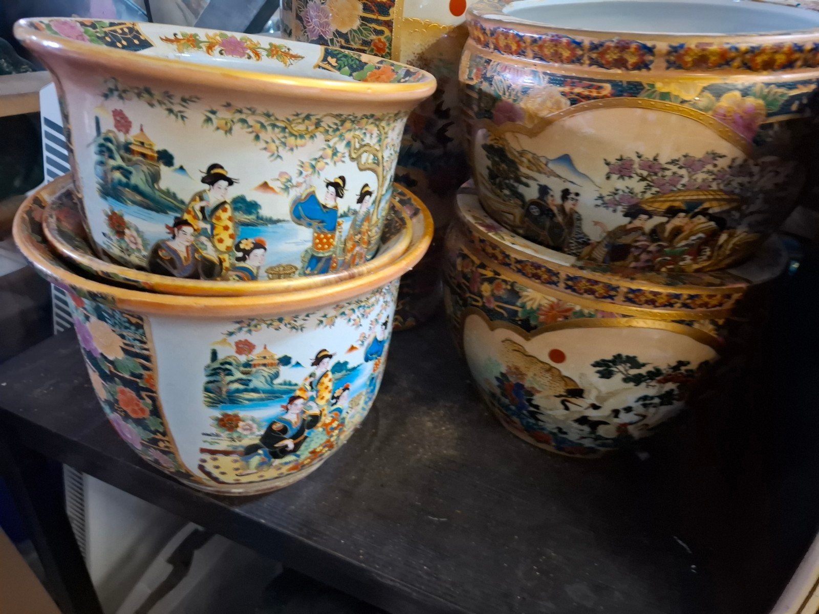 Set 5 Chinese vazen plantenbakken met gedetailleerde d, Antiek en Kunst, Ophalen