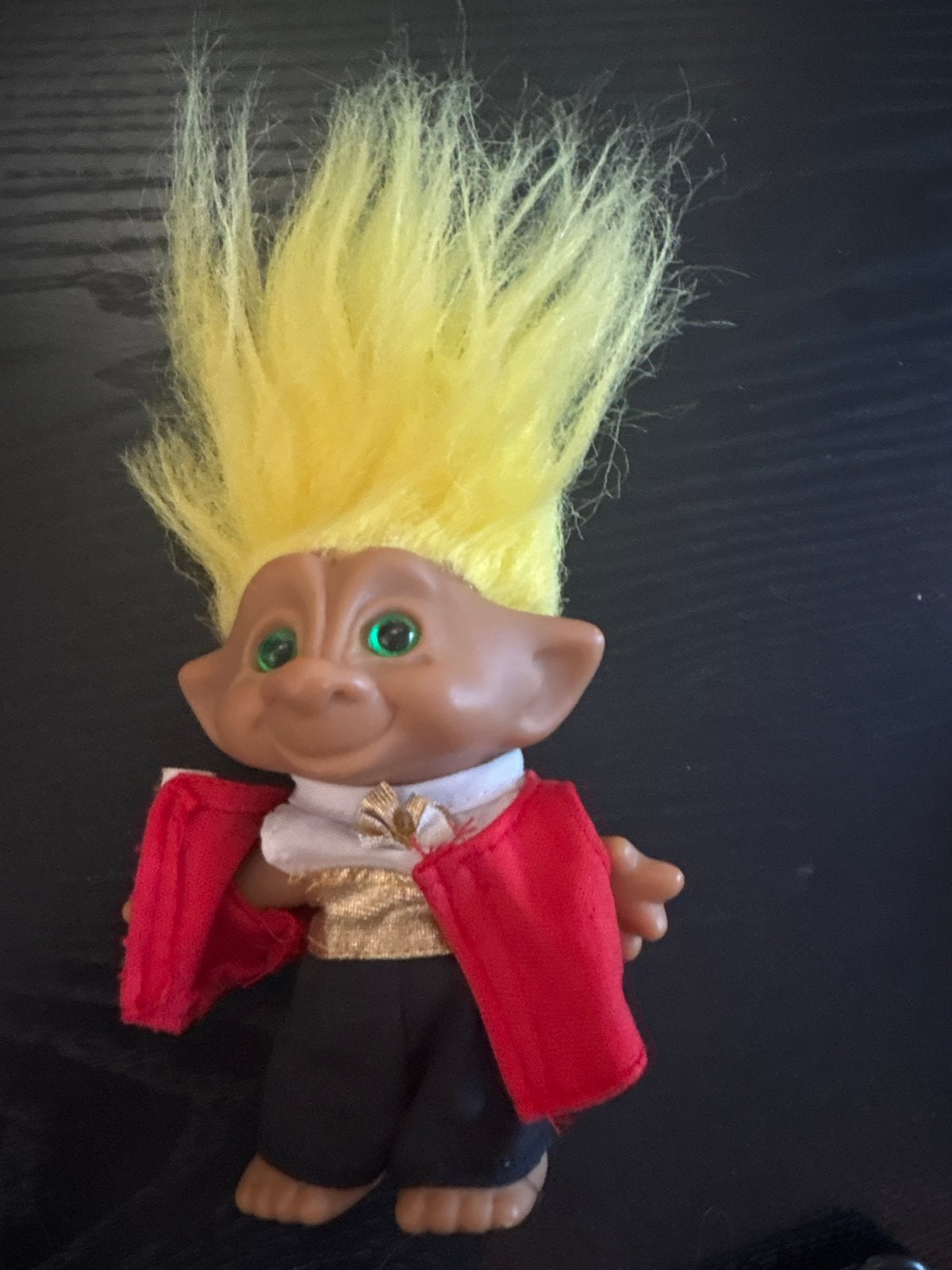 Vintage Trollpop met Geel Haar en Rode Jas, Ophalen of Verzenden, Gebruikt
