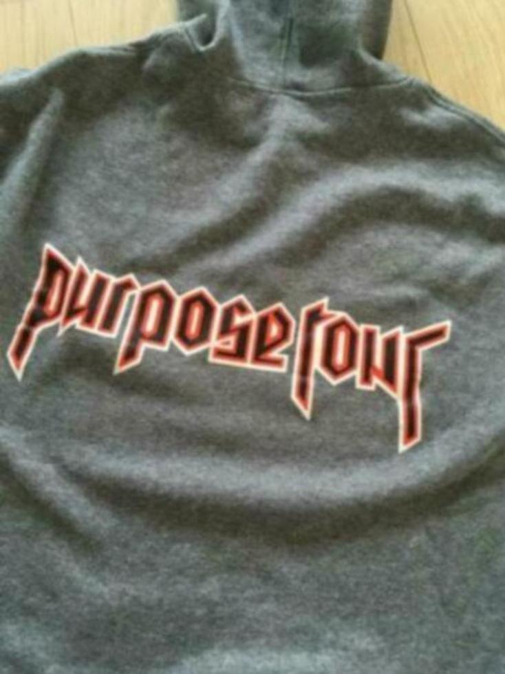 JUSTIN BIEBER PURPOSE TOUR grijze trui hoodie , maat M 38, Ophalen of Verzenden, Zo goed als nieuw, Kleding
