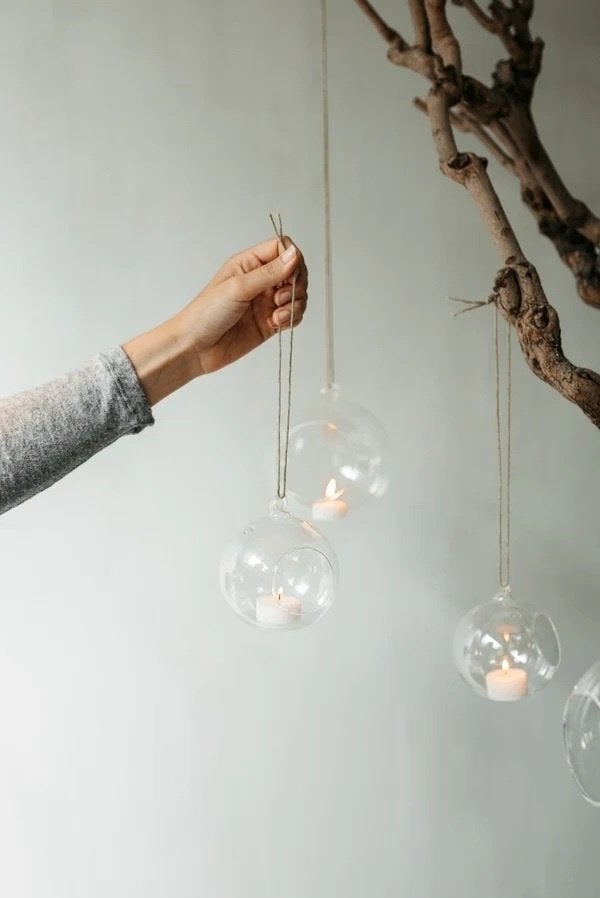 Glazen waxinelicht houder hanger S kerst bal stoer sober, Verzenden, Waxinelichthouder, Nieuw, Glas