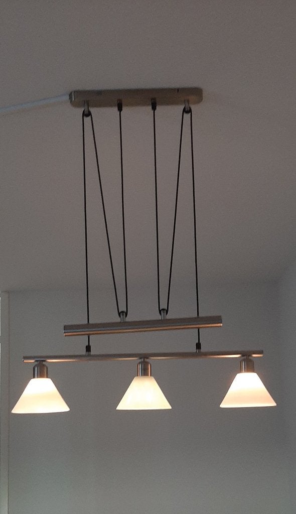 Moderne Verstelbare 3 Lamps RVS Eettafellamp Trio-Leuchten, Ophalen, E14 (klein), Moderne Verstelbare 3 Lamps RVS Eettafellamp Trio-Leuchten E14
