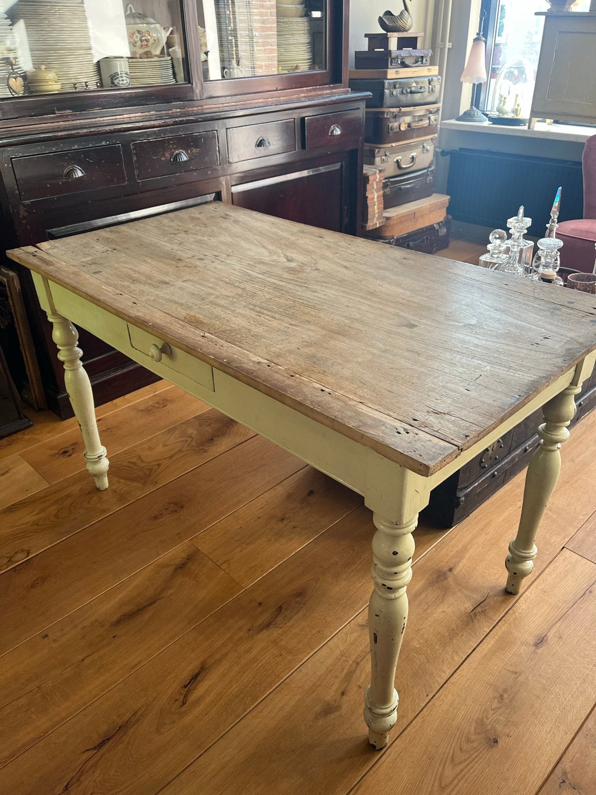 Antiek Frans Bistro/Café Tafeltje met Patina en Lade, Antiek en Kunst, Ophalen