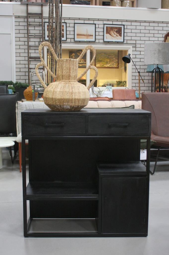 Mooie zwarte halkast dressoir sidetable metaal hout 2 lades, Met deur(en), Nieuw, 50 tot 100 cm, 25 tot 50 cm