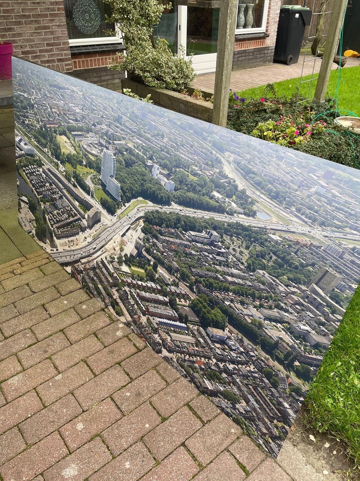 Aluminium plaat met luchtfoto van Groningen, Ophalen, Zo goed als nieuw, Fotografie algemeen
