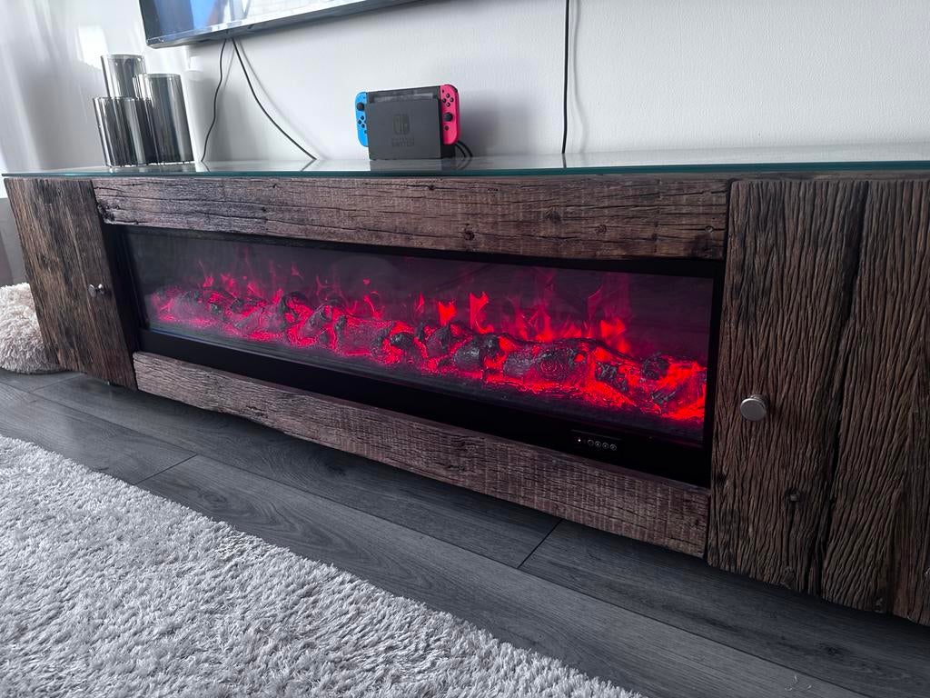 Kensington Sfeerhaard Kast - TV Meubel met Elektrische Haard, Ophalen, 100 tot 150 cm, Zo goed als nieuw, Minder dan 100 cm
