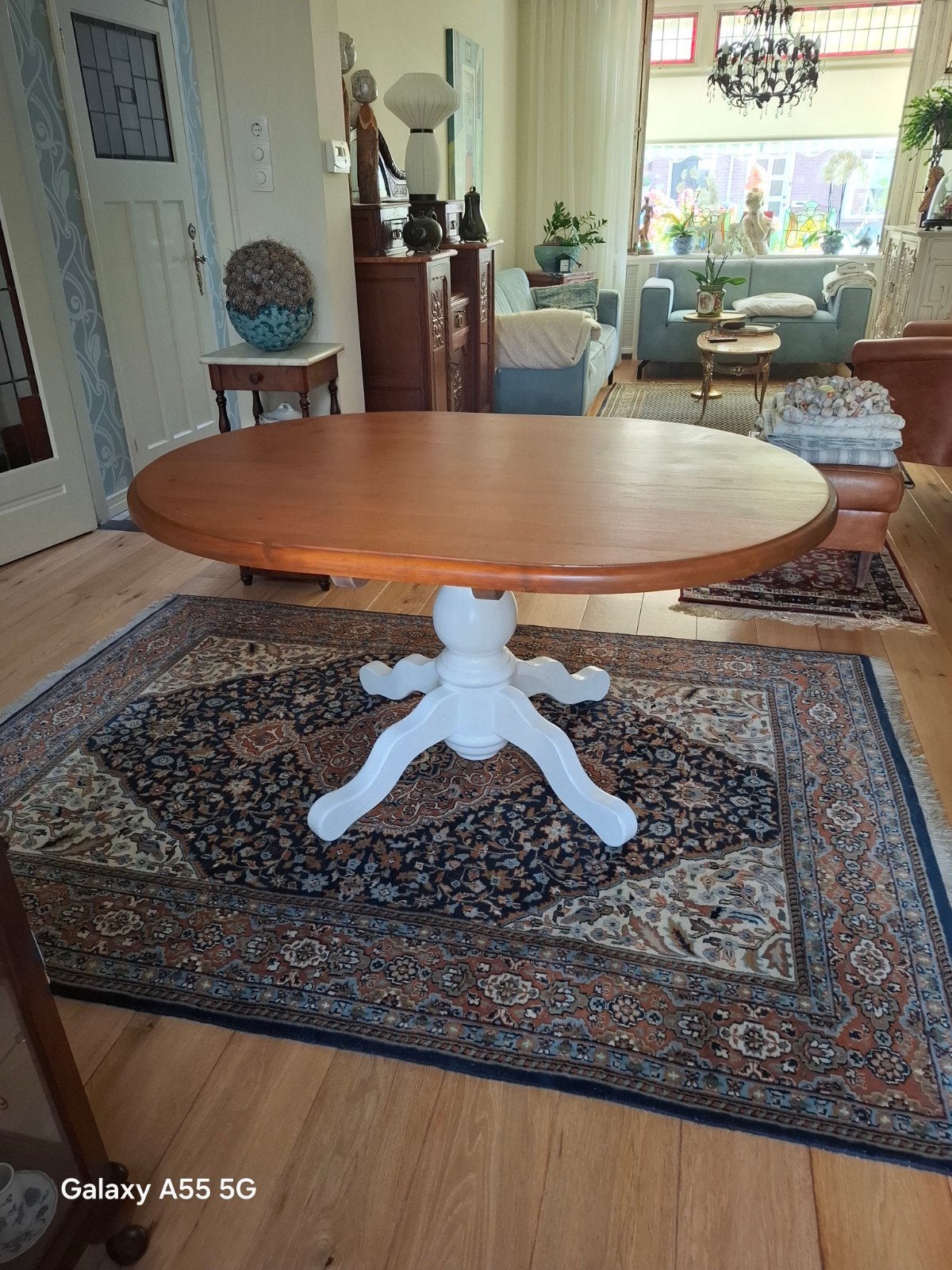 ovale massief houten landelijke tafel, Ophalen, 100 tot 150 cm, 150 tot 200 cm, Ovaal