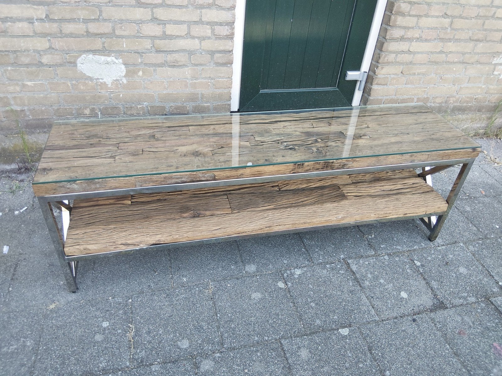 Sleeperwood TV meubel met glasplaat - 160x40x52 cm, 150 tot 200 cm, Ophalen of Verzenden, Minder dan 100 cm, 25 tot 50 cm