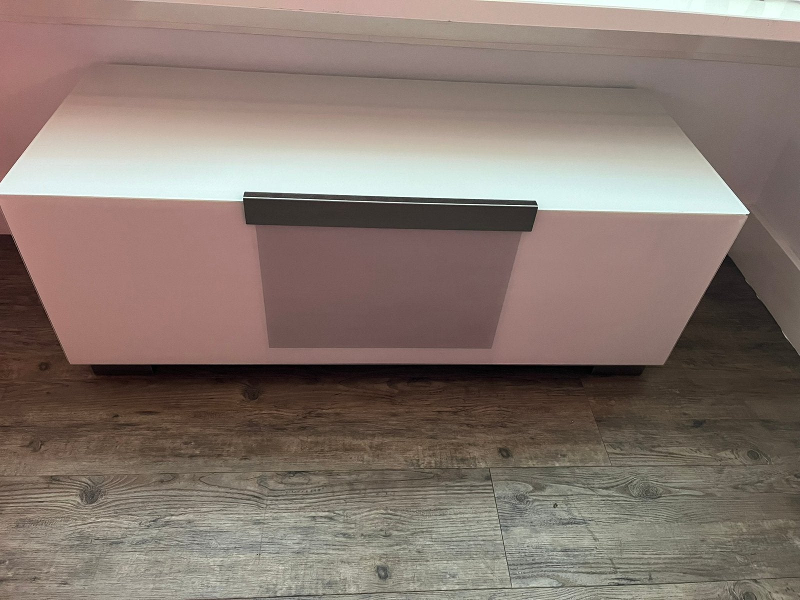 Tv kastje wit hoogglans, Ophalen, Overige materialen, Gebruikt, 100 tot 150 cm