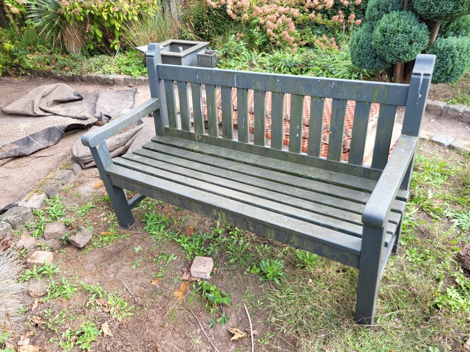 Stevige hardhouten tuinbank, Tuin en Terras, Ophalen, Gebruikt, Hout