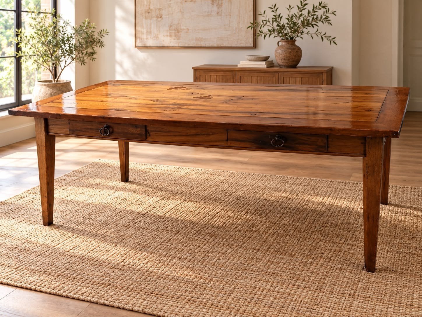 Robuuste eiken eettafel 220x100 cm - Ambachtelijk gemaakt, Ophalen