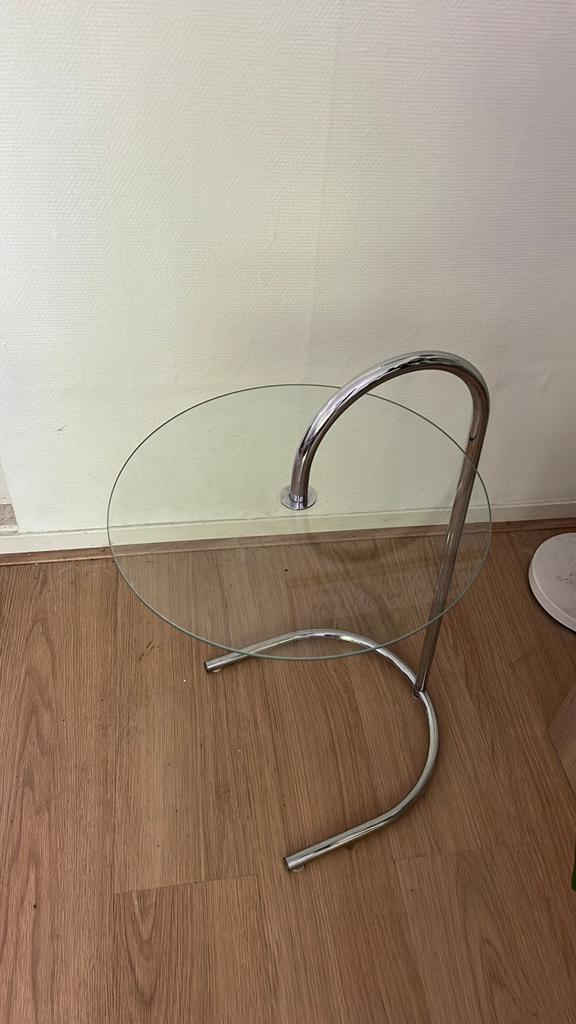 Vintage IKEA Bjorland bijzettafel, Minder dan 55 cm, Gebruikt, Rond, Glas