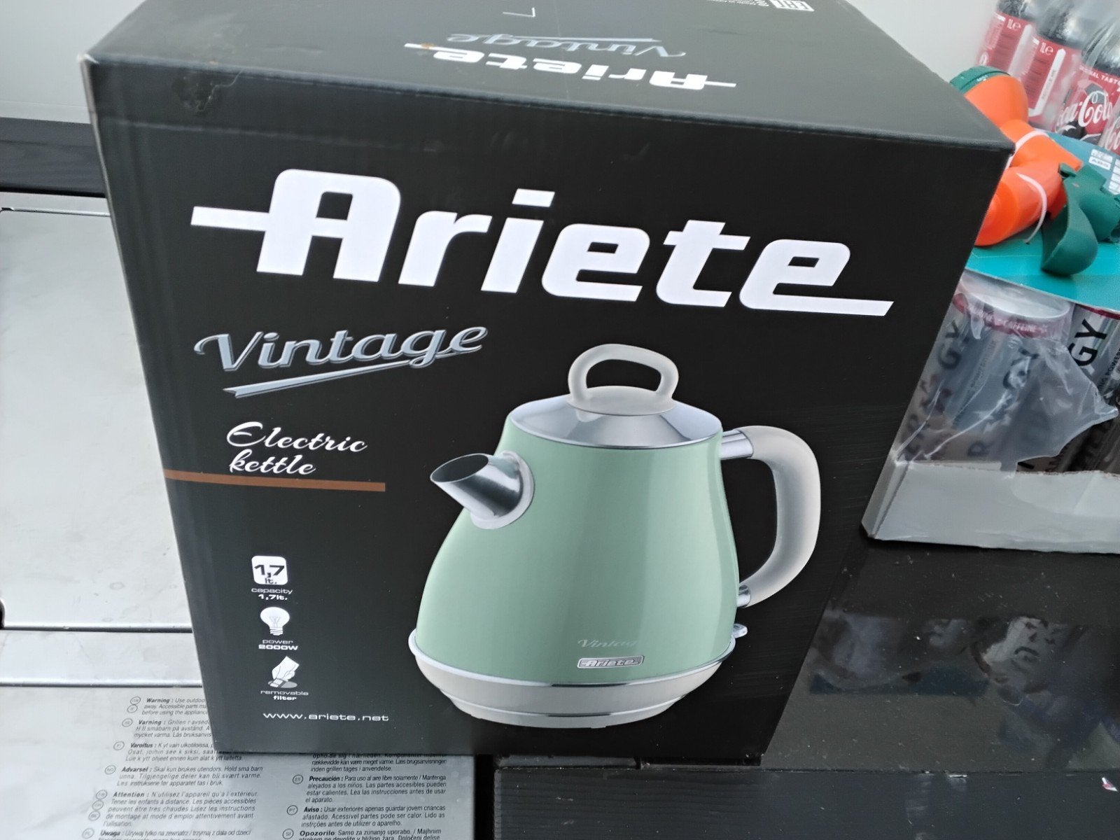 Nieuwe Ariete Vintage Waterkoker - Groen, 1.7L, 1 tot 2 liter, Ophalen of Verzenden, Nieuw