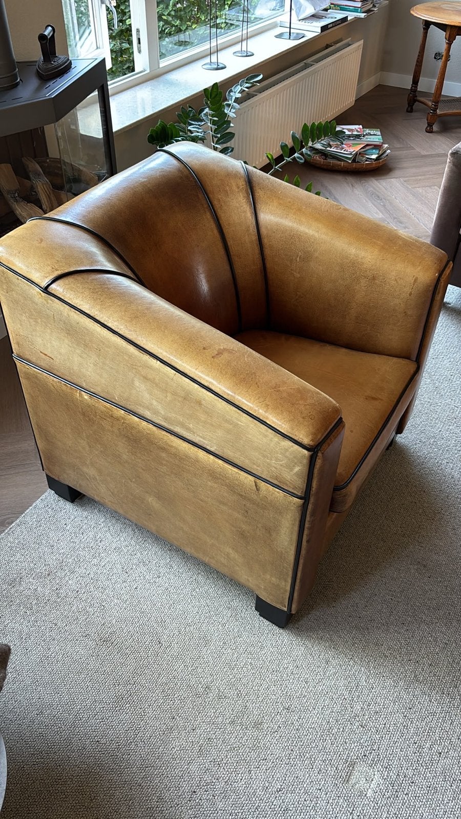 Leren fauteuil in vintage stijl, Huis en Inrichting, Ophalen of Verzenden, Gebruikt, Leer, 75 tot 100 cm