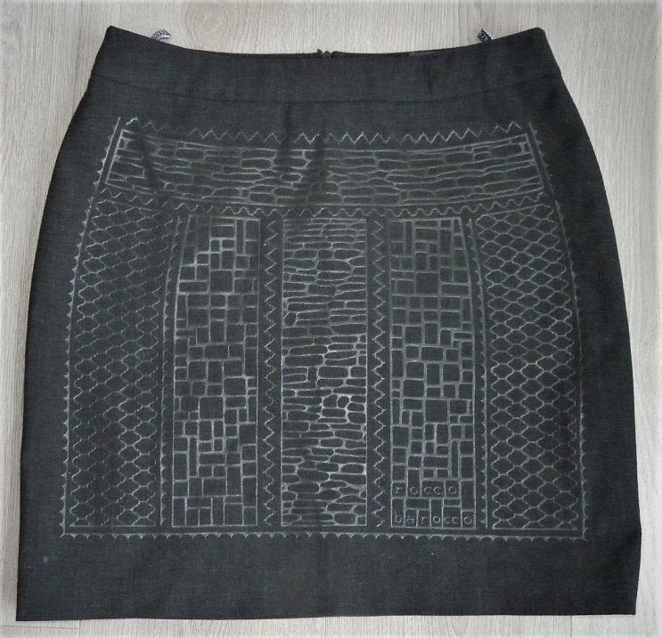 ROCCOBAROCCO Antraciet met Zwarte bedrukking Rokje maat 38, Kleding | Dames, Maat 38/40 (M), Ophalen of Verzenden, Zo goed als nieuw