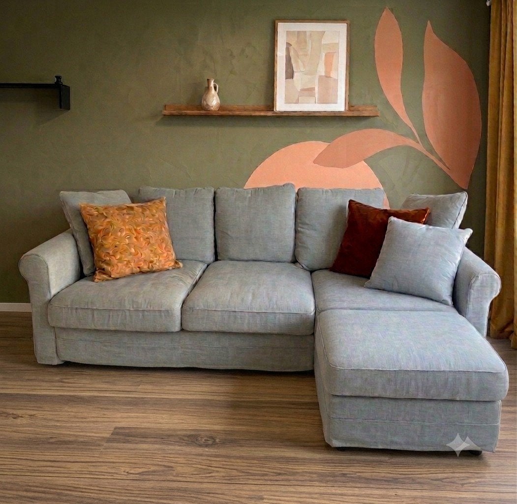 Gronlid Ikea 3-zit bank met hocker., Ophalen, Gebruikt, Driepersoons, 75 tot 100 cm