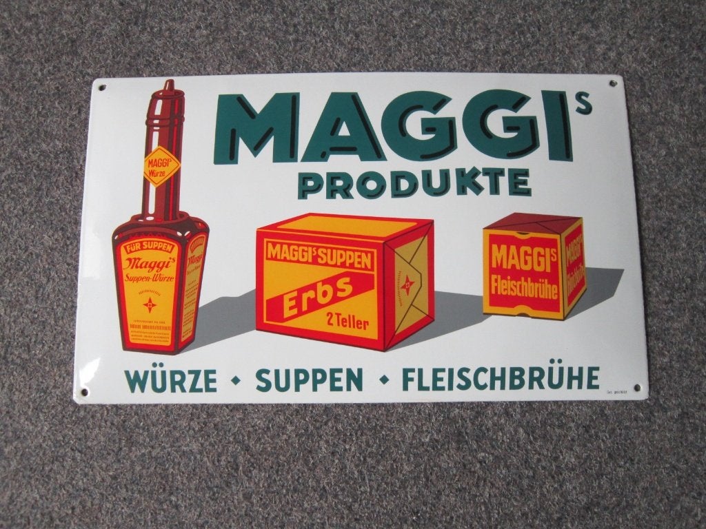 MAGGI EMAILLE RECLAMEBORD, Ophalen, Zo goed als nieuw, Reclamebord