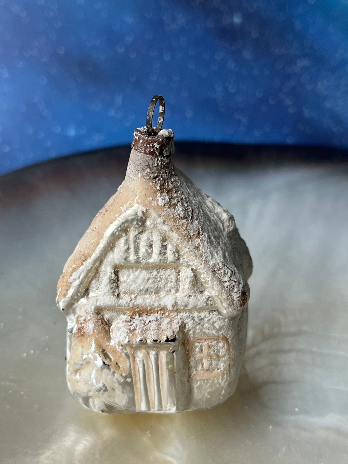 Oude zilveren glazen kerstbal (nr. 7) : huisje, Gebruikt, ., Ophalen of Verzenden, .