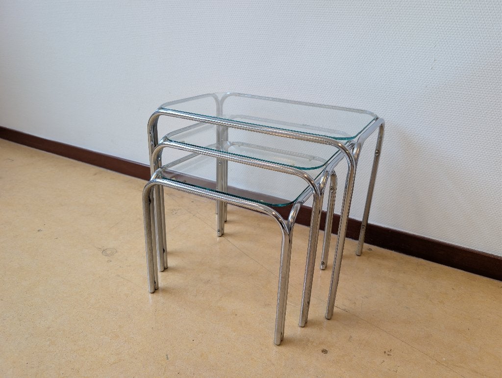 Tafeltjes glas chroom bijzettafel, Minder dan 55 cm, Gebruikt, Glas, Rechthoekig