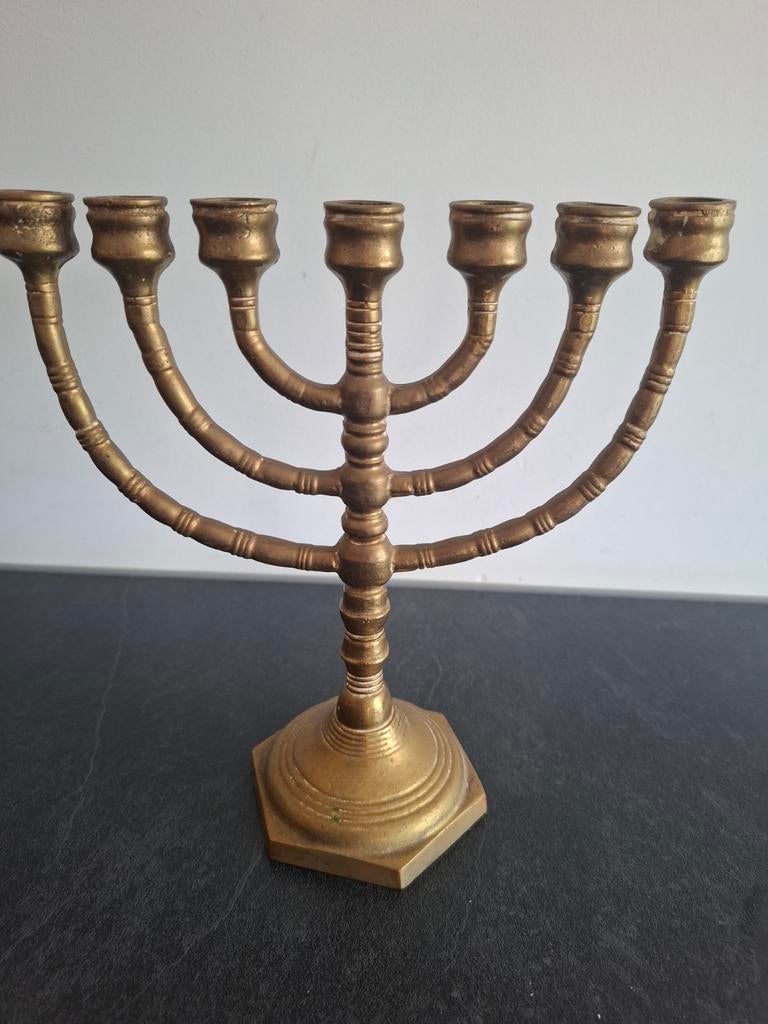 Zware messing menora, Ophalen of Verzenden, Koper of Brons