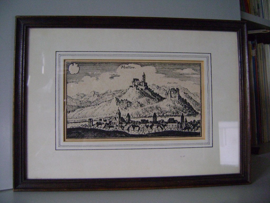 Mooi ingelijste tekening van Burg Nassau 30x21cm, Antiek en Kunst, Ophalen of Verzenden, Tekening, Achter glas
