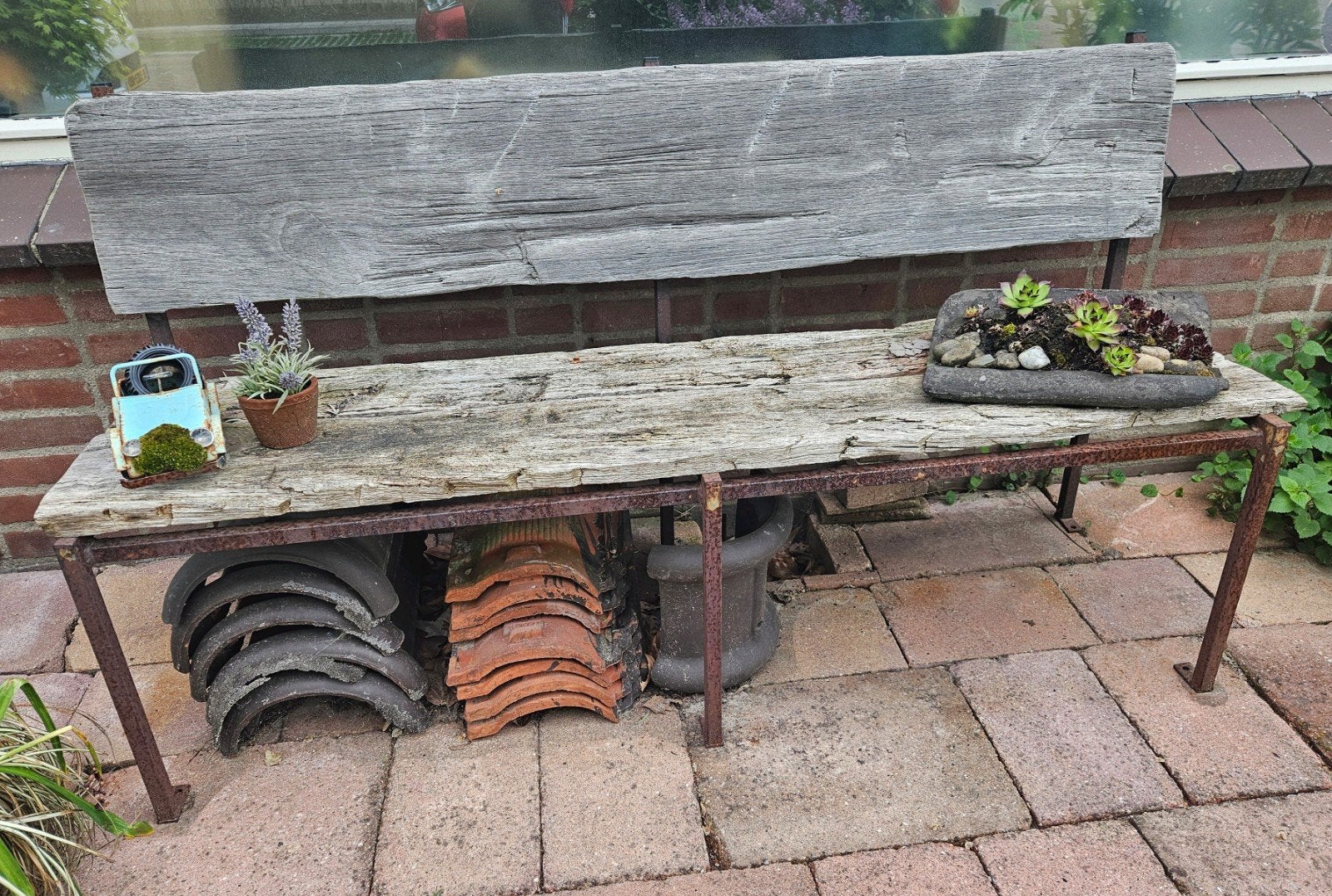 Stoere en stevige houten tuinbank, Ophalen, Gebruikt, Hout