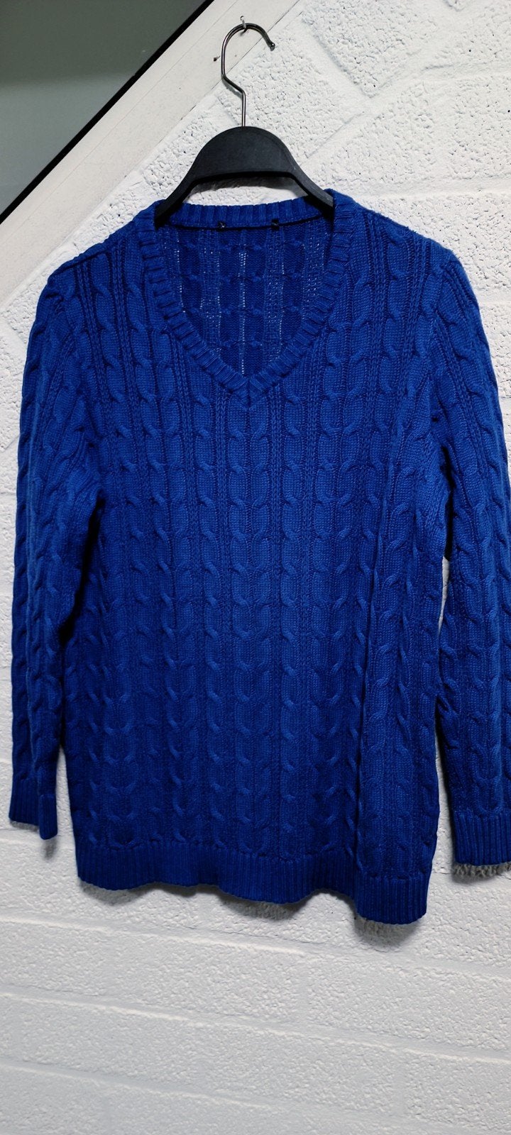 Ruby, konings blauwe kabelgebreide trui, maat 38, Maat 38/40 (M), Blauw, Ophalen of Verzenden, Zo goed als nieuw
