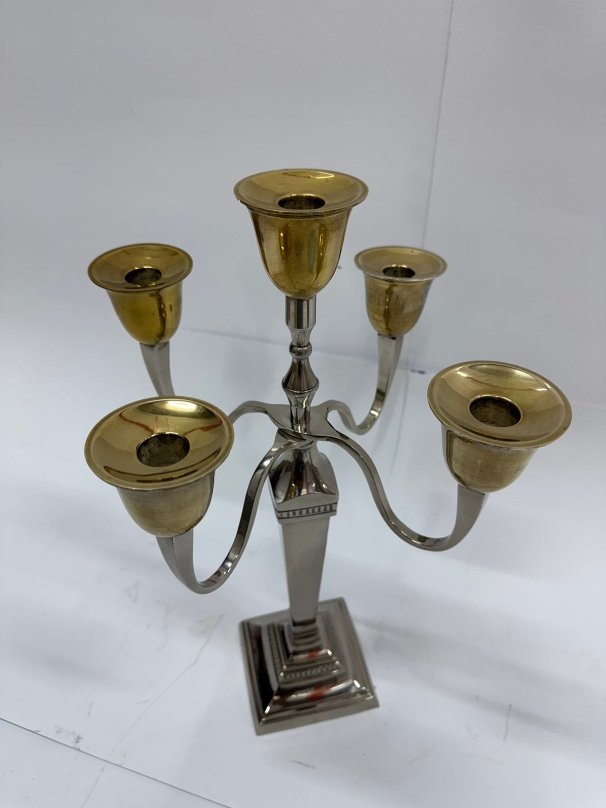 Verzilverde Flamant kandelaar met goudkleurige kelken, Ophalen of Verzenden, Zilver