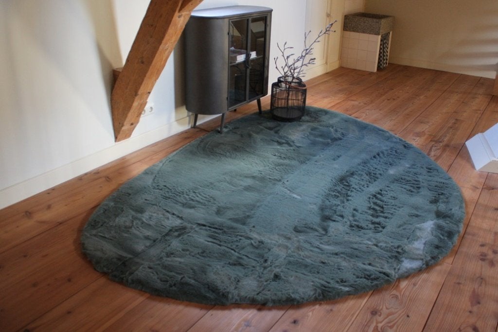 Zacht hoogpolig vloerkleed Comfy Stone mosgroen 190 x 275, 150 tot 200 cm, Ophalen of Verzenden, Overige vormen, Groen