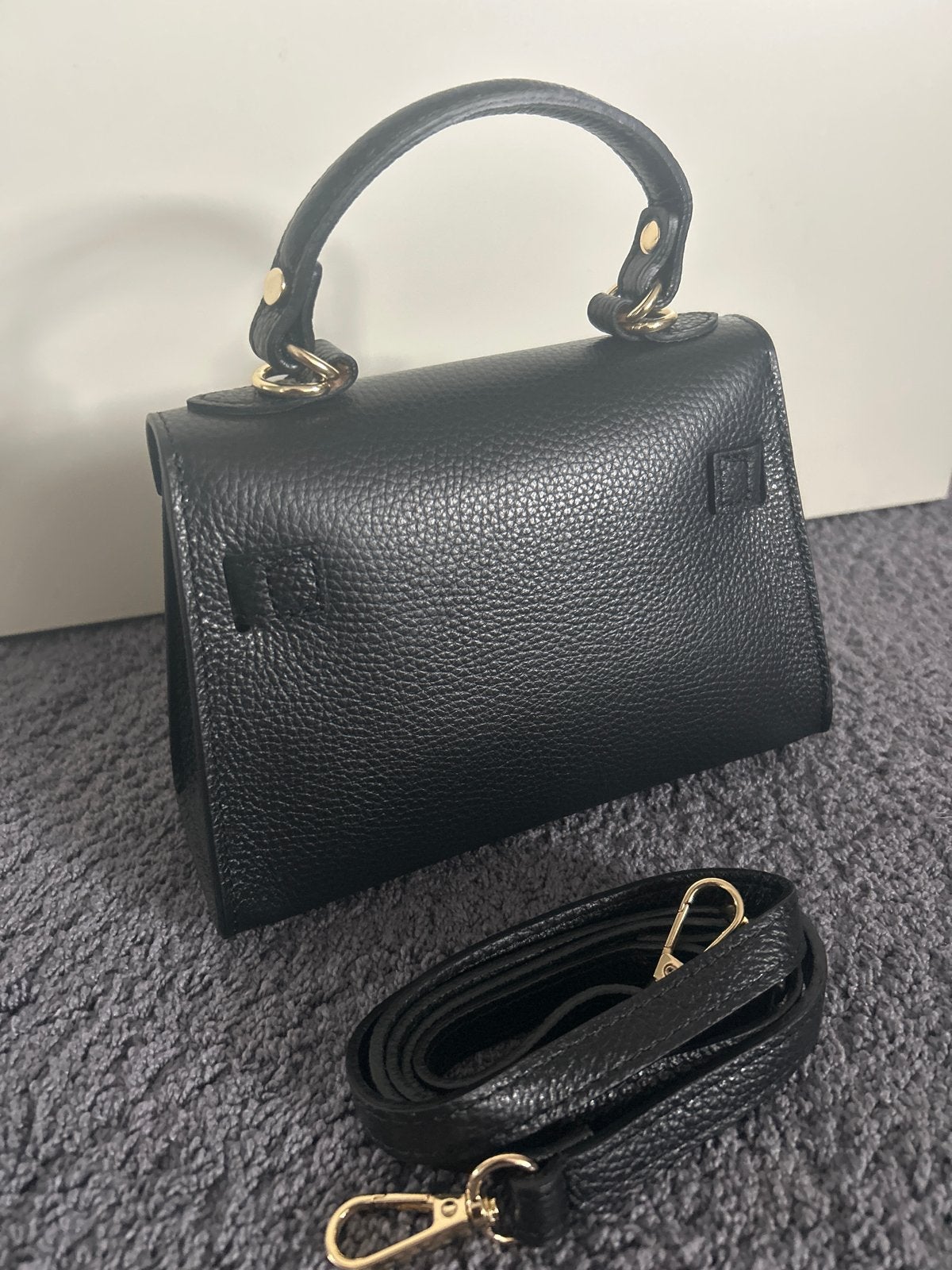 Gloednieuwe Zwarte Leren Handtas - Made in Italy, Ophalen of Verzenden, Nieuw, Zwart, Handtas