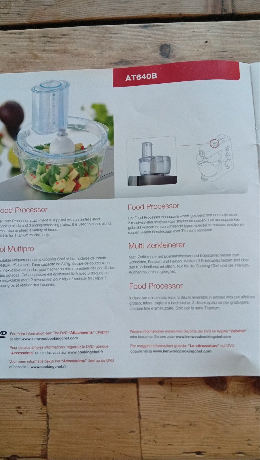 Kenwood Food Processor AT640B met diverse snijschijven, Witgoed en Apparatuur, Gebruikt, 1 tot 2 liter, 2 snelheden, Ophalen of Verzenden