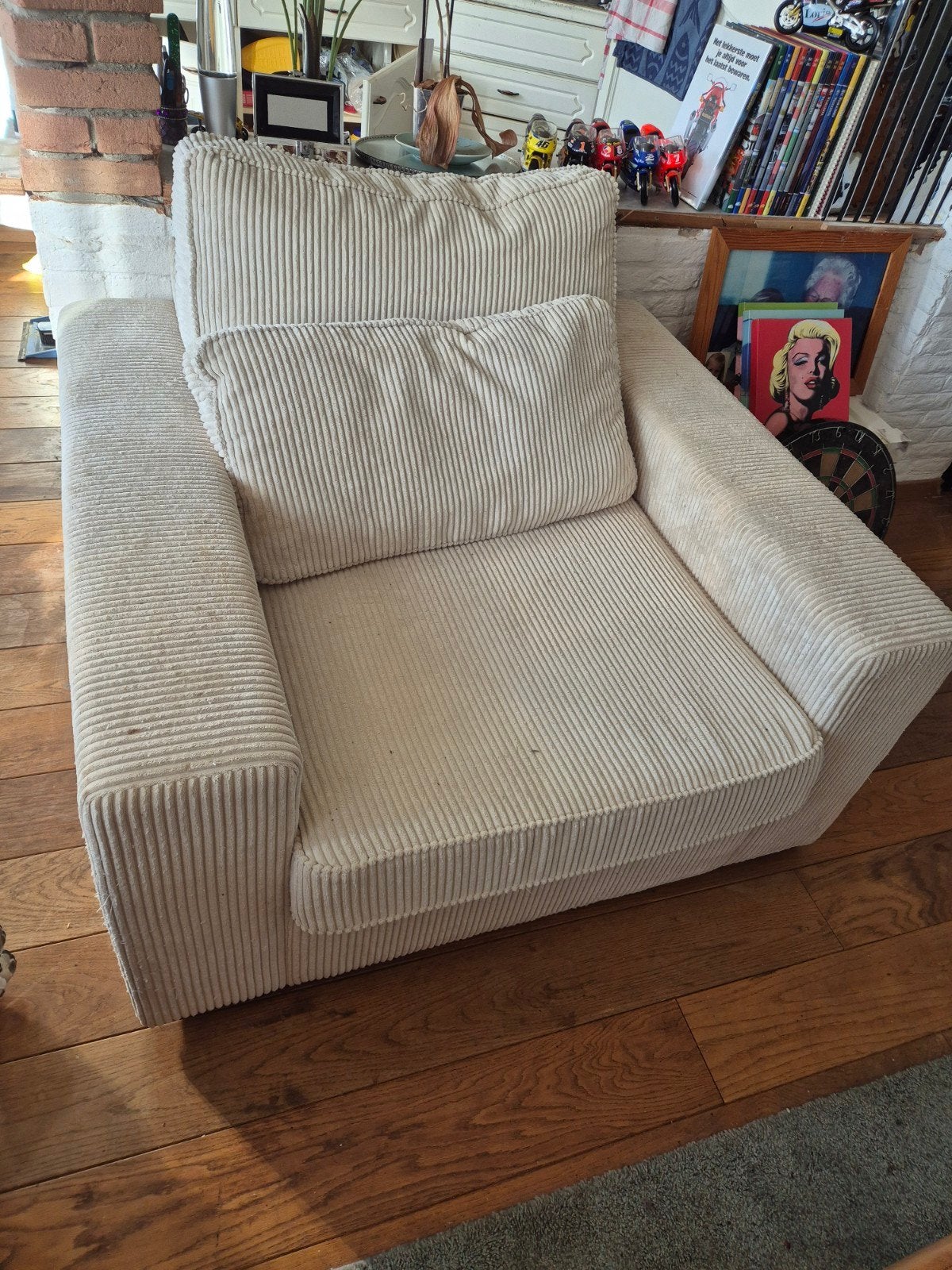 Comfortabele Crème Corduroy Fauteuil, Ophalen, Modern, Comfortabel, Gebruikt, Overige kleuren