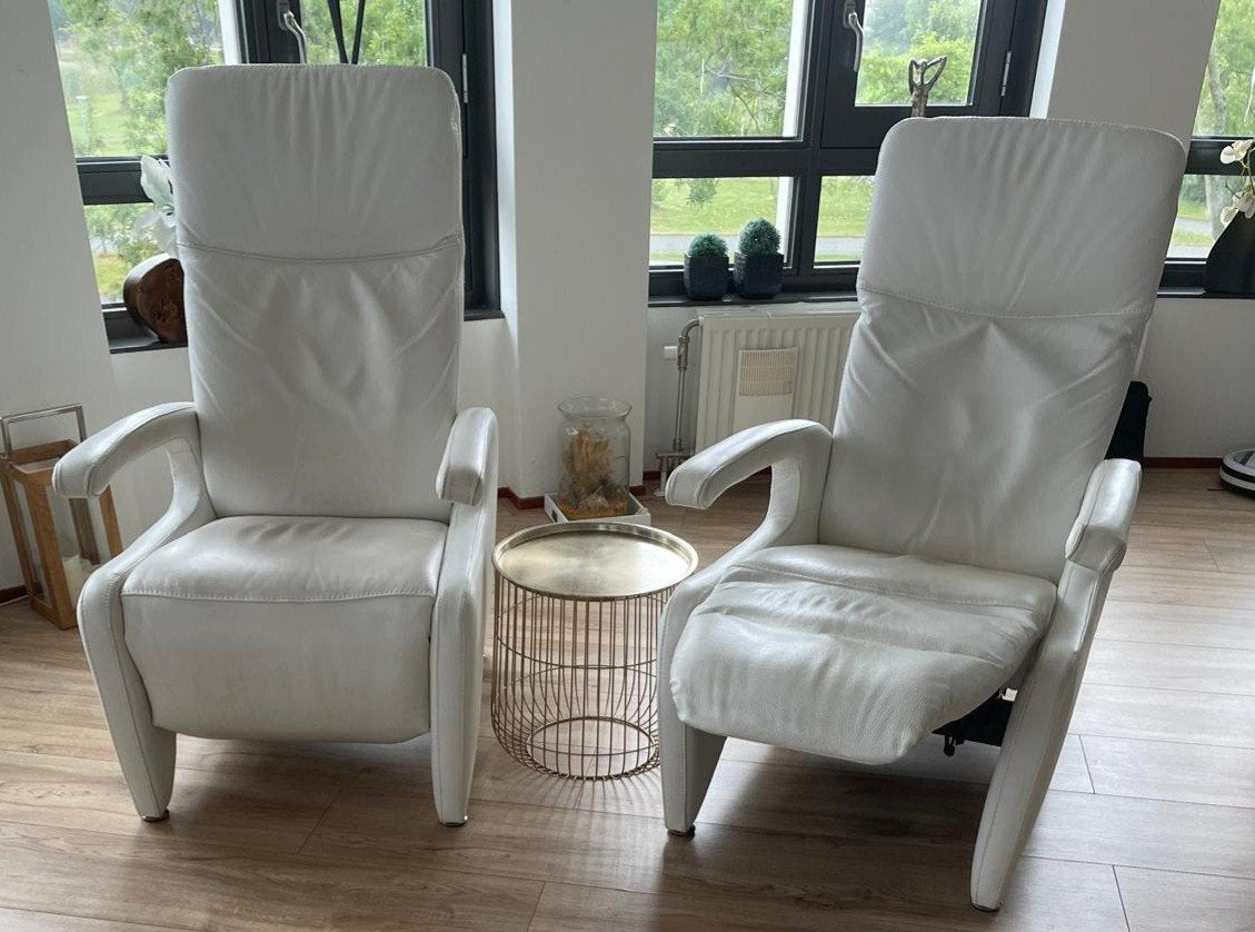 2x Leren Relaxfauteuils - Wit, Ophalen, Gebruikt, Minder dan 75 cm, Modern, Comfort