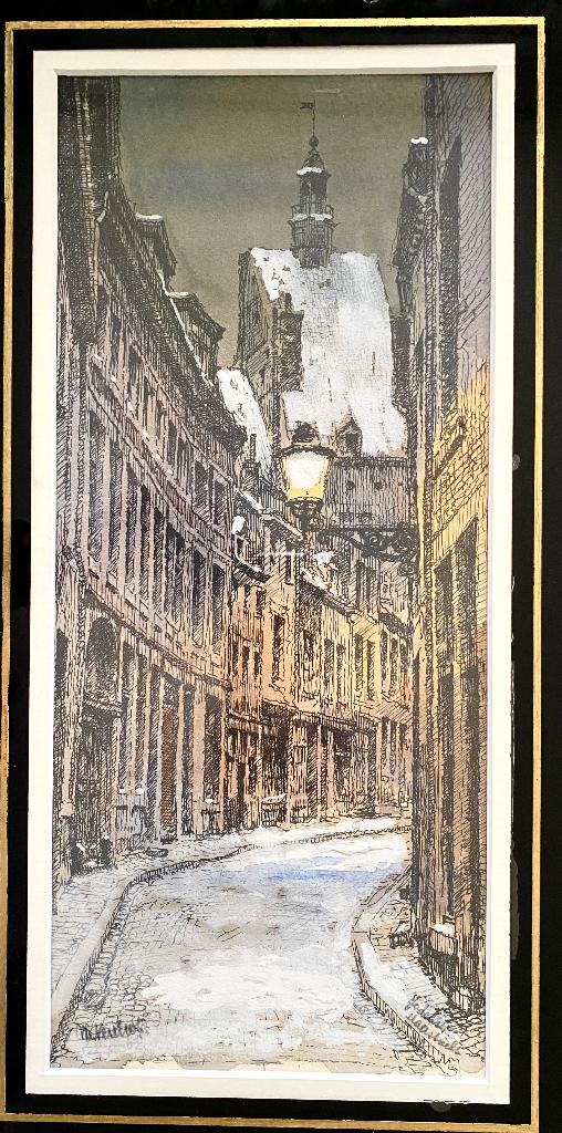 Tekening of ets van Walter Neuhof, Jodenstraat Maastricht, Ophalen of Verzenden