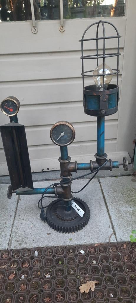Unieke Steampunk Industriële Tafellamp met Meters, Ophalen of Verzenden