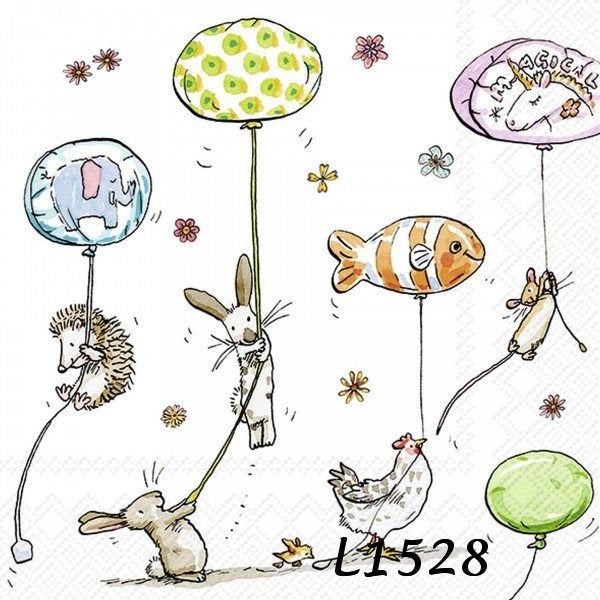 Servetten decoupage/bullet journal *beestjes ballonnen L1528, Hobby en Vrije tijd, Verzenden, Nieuw