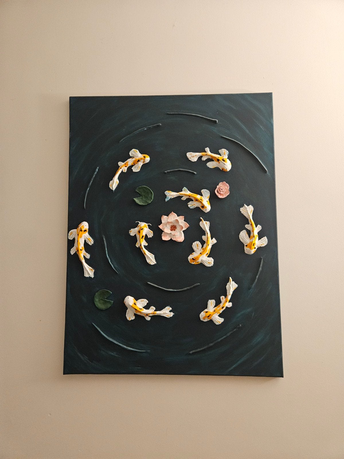 Painting of a pond with koi fish, Ophalen