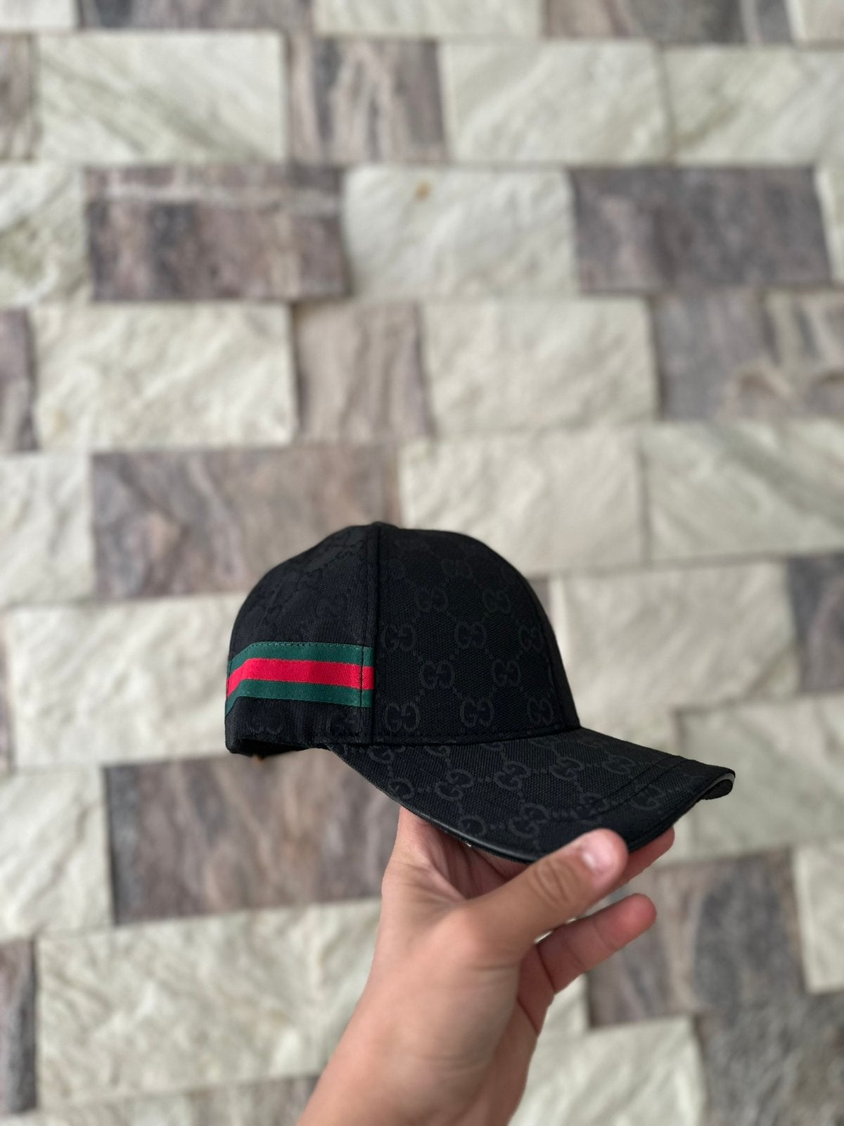 Gucci Stijl GG Monogram Baseball Cap Zwart met Web Streep, Ophalen of Verzenden, Zo goed als nieuw