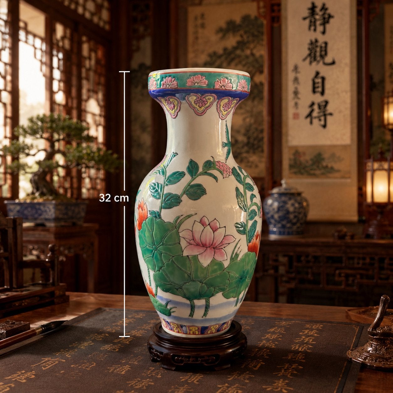Grote Chinese Famille Rose porseleinen fles, 32 cm, Antiek en Kunst, Antiek | Vazen, Ophalen of Verzenden