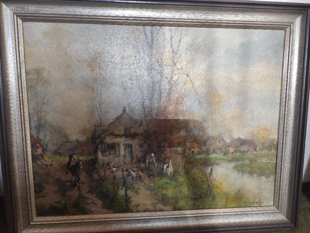 SCHILDERIJ DORUS VAN OORSCHOT, Ophalen, Nederlandse school, Doek, Landschap