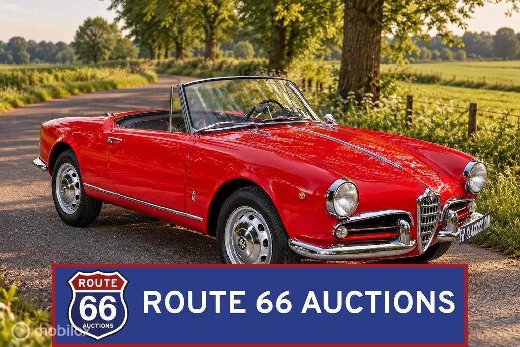 Alfa Romeo Giulietta Spider | 1961 | Route 66 Auctions, Auto's, Overige carrosserieën, Zwart, Bedrijf, Handgeschakeld